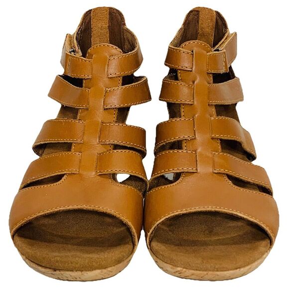 ROCKPORT Briah Gladiator Wedge Sandal Women 7M Dark Tan Leather Strap BX1984 EUC - Picture 2 of 7